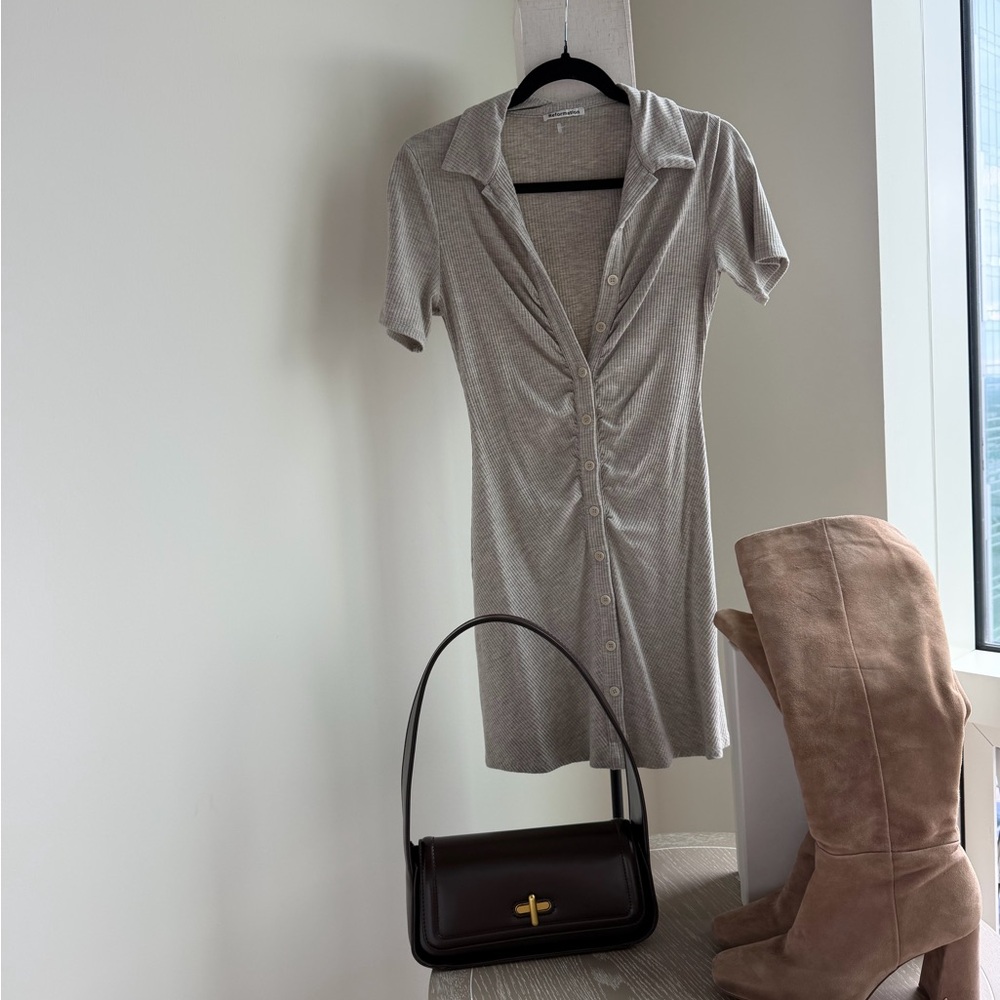 Reformation Taupe Button-Up Mini Dress
